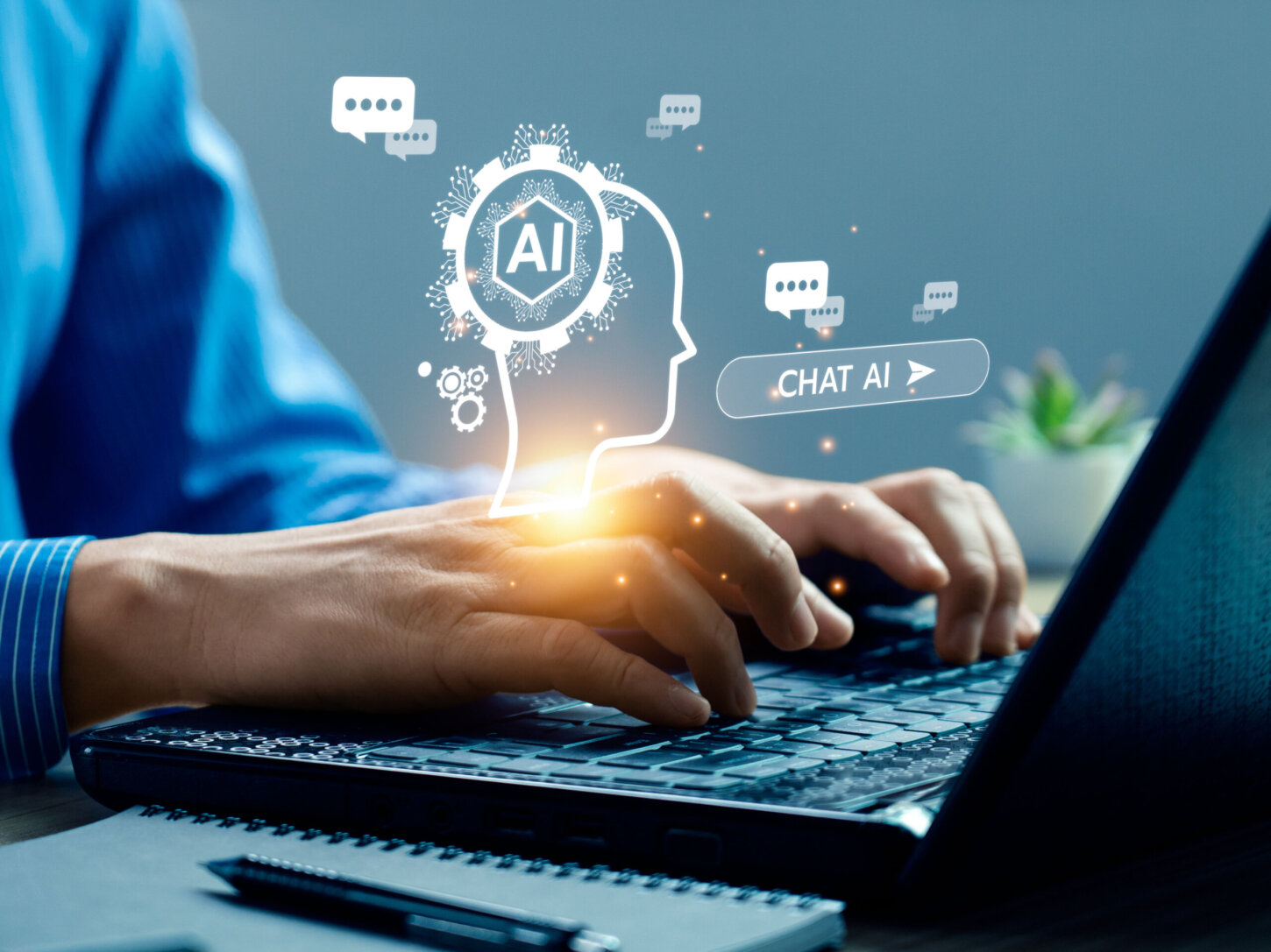 business people using artificial intelligence AI, search for information using an artificial intelligence chatbot. smart technology by inputting. future technology information, Open AI